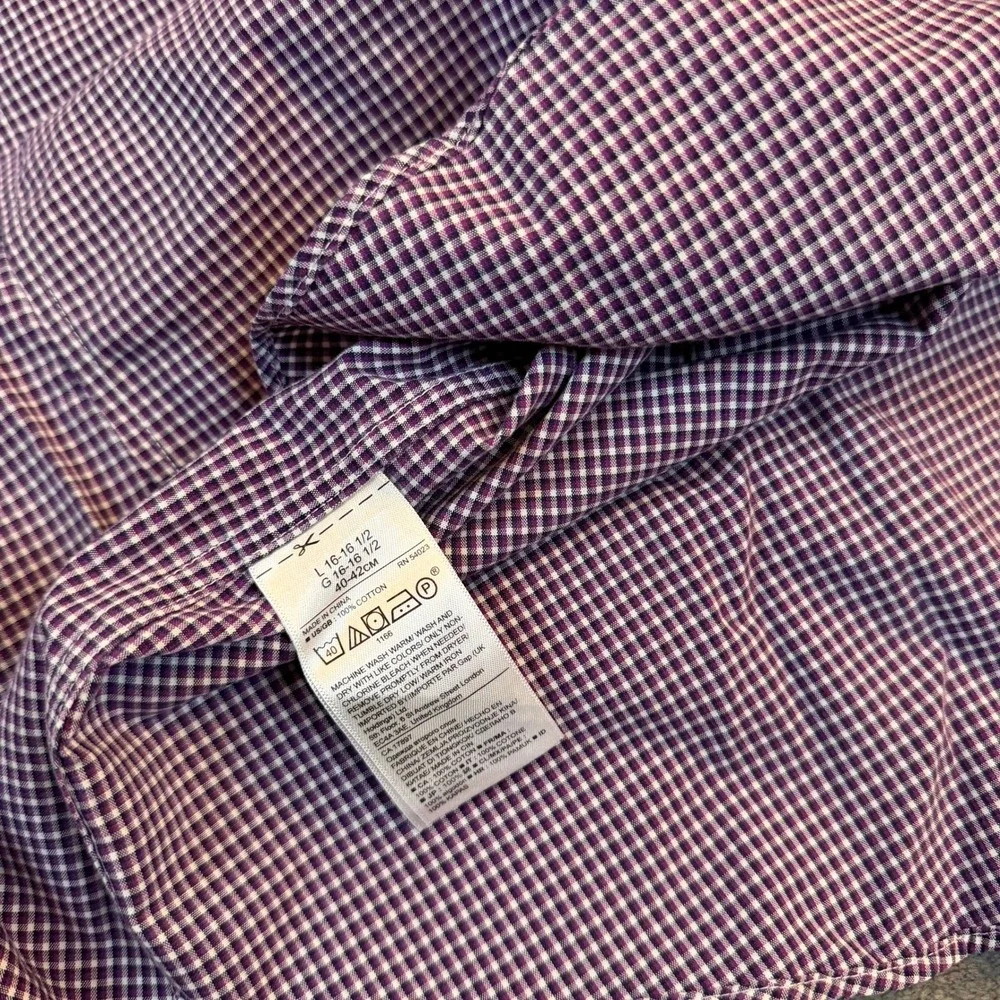 Banana Republic Grant Fit Button Up Shirt Mens Large Purple Gingham Stretch